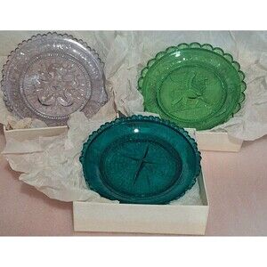 Lot of 3 Vintage Pairpoint Glass Cup Plates St Mary’s St Andrews St Mark w Boxes